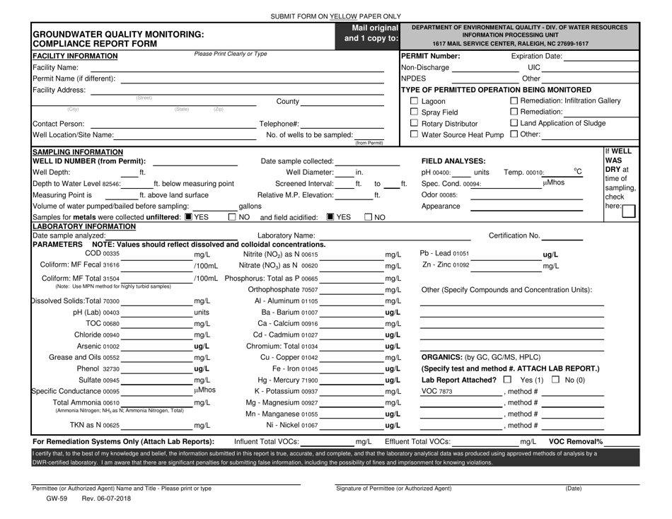 Form GW-59 - Fill Out, Sign Online and Download Fillable PDF, North ...