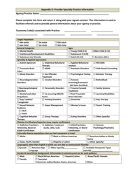 Document preview: Appendix G Provider Specialty Practice Information Form - North Carolina