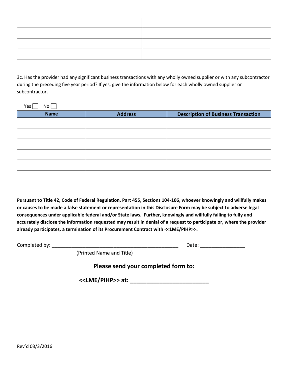 Attachment B Provider Disclosure Form - North Carolina, Page 4