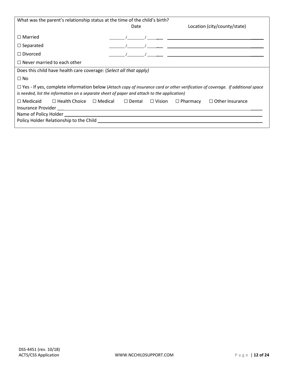 Form DSS-4451 Application for Services - North Carolina, Page 12