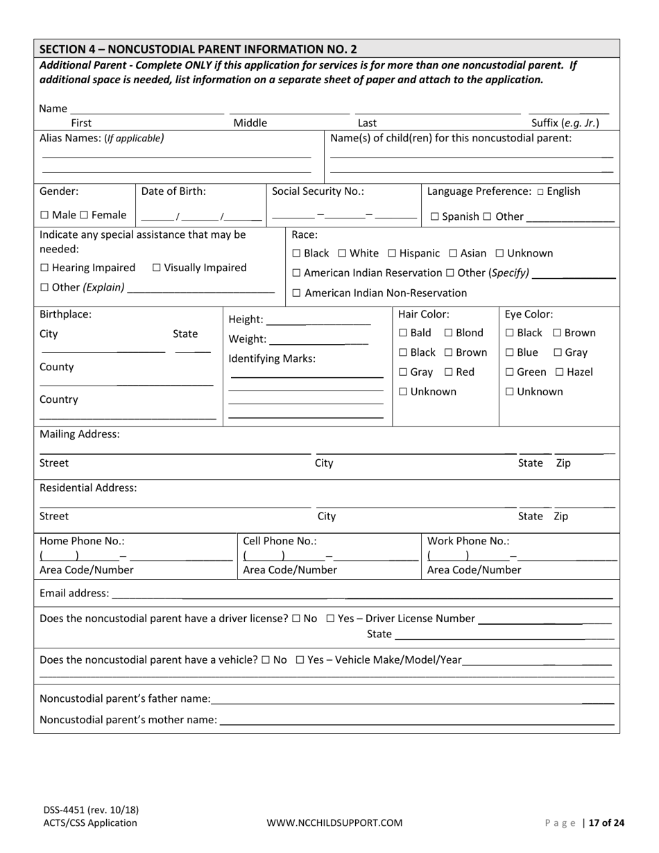 Form DSS-4451 Application for Services - North Carolina, Page 17
