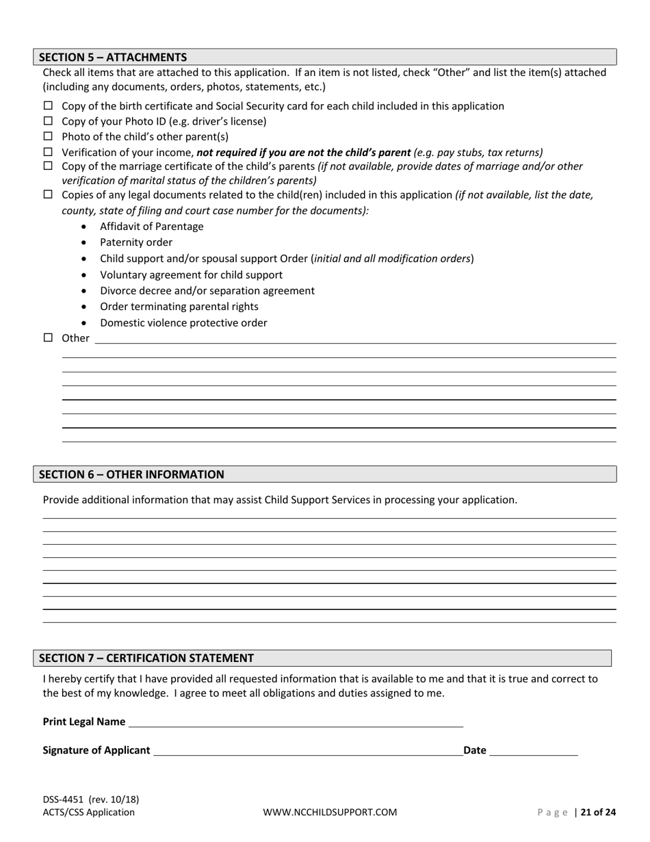 Form DSS-4451 Application for Services - North Carolina, Page 21