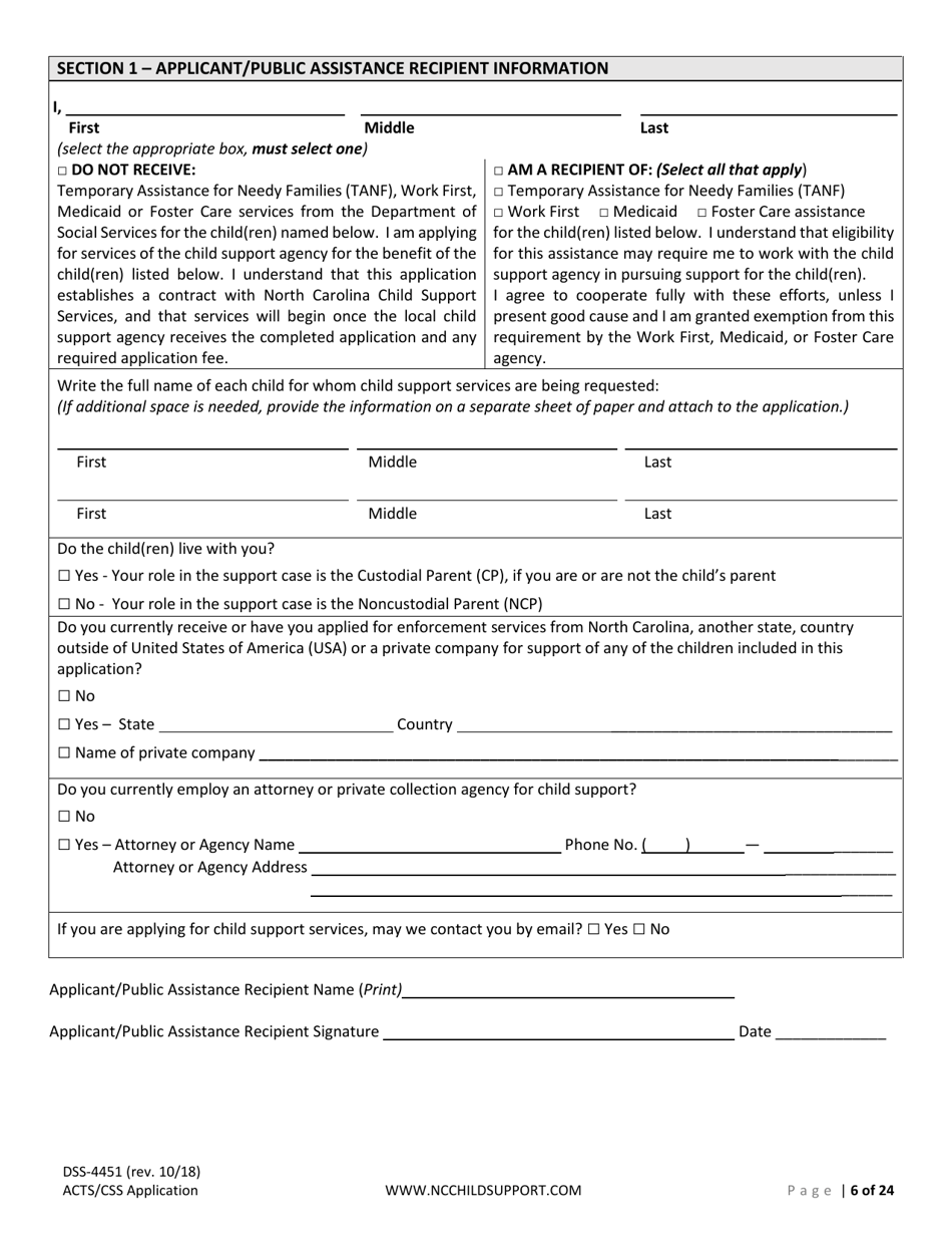 Form DSS-4451 Application for Services - North Carolina, Page 6