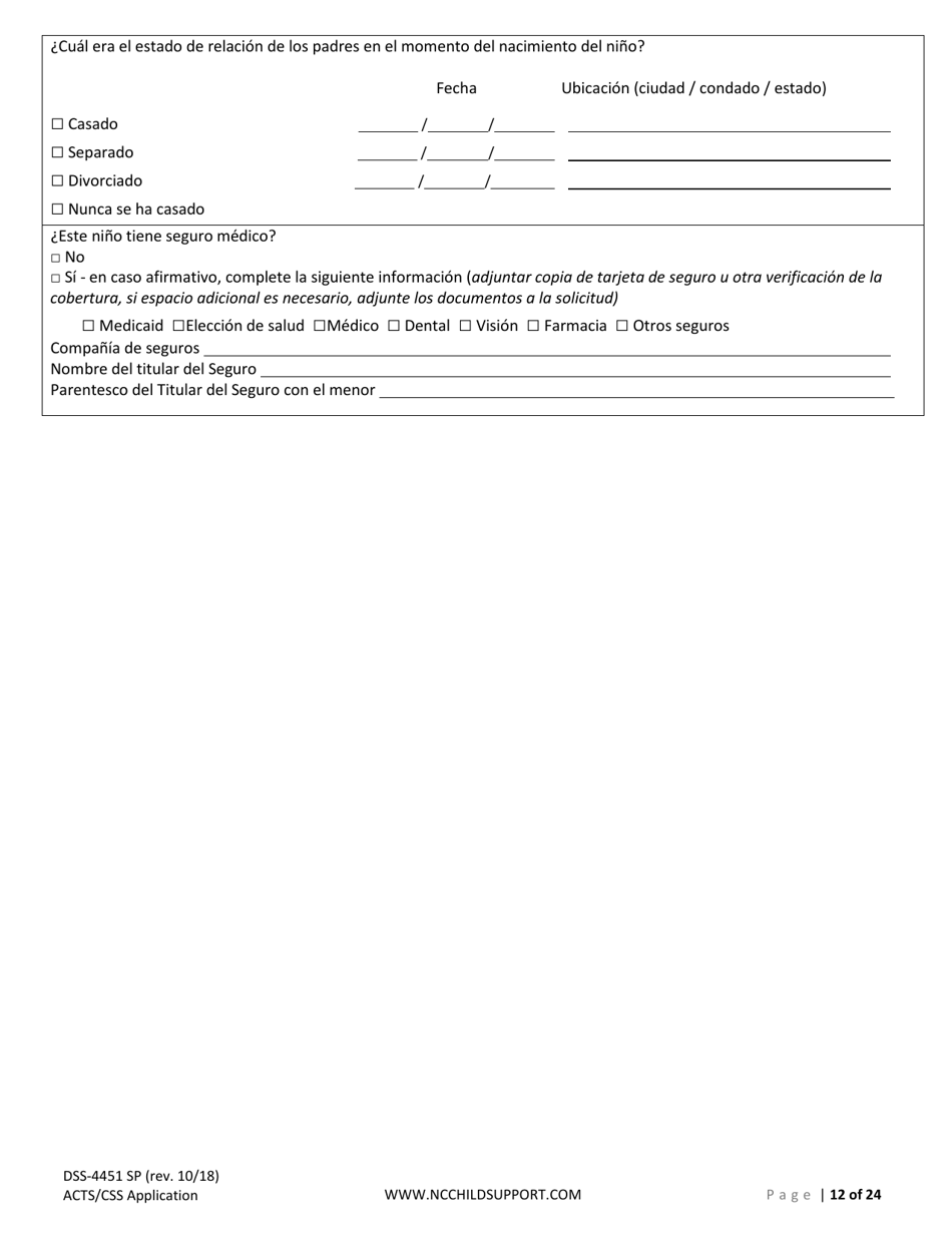 Formulario DSS-4451 Solicitud De Servicios De Sustento De Menores - North Carolina (Spanish), Page 12