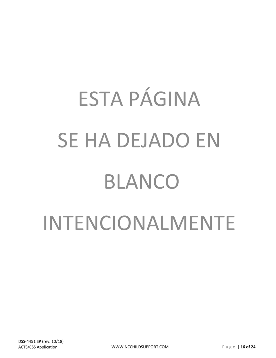 Formulario DSS-4451 Solicitud De Servicios De Sustento De Menores - North Carolina (Spanish), Page 16