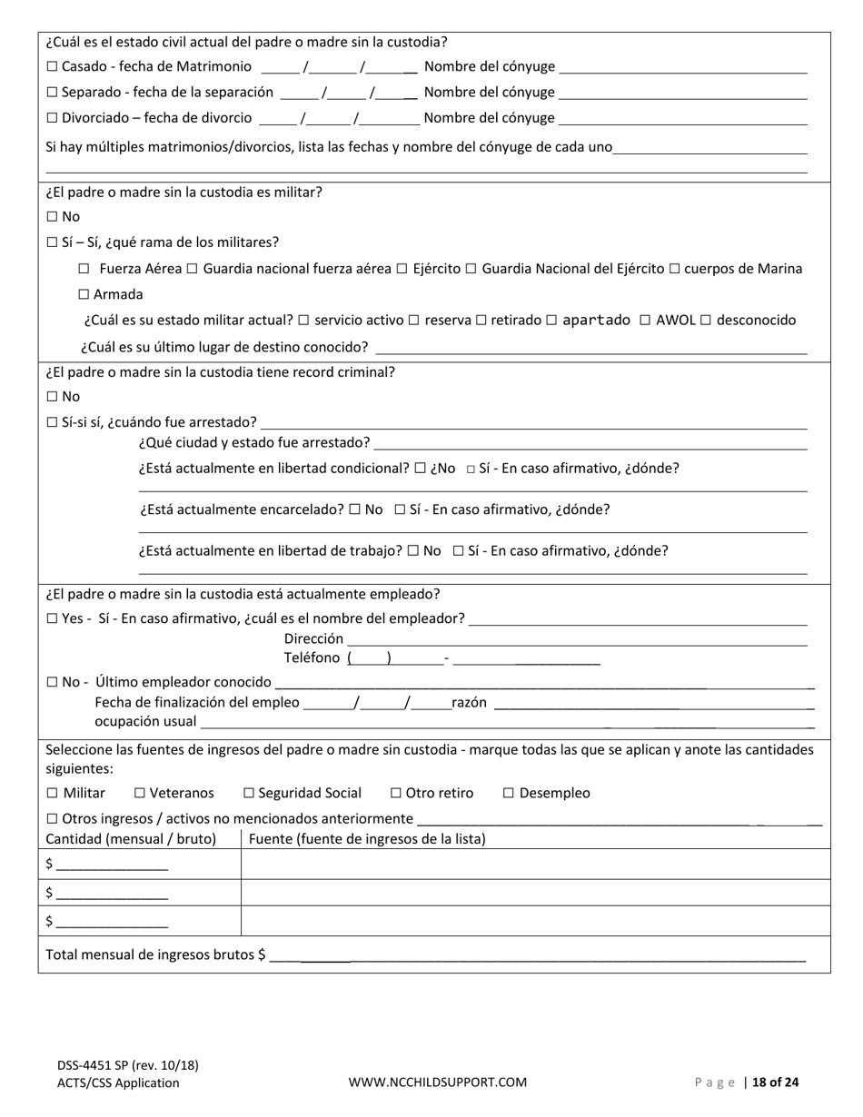 Formulario DSS-4451 Solicitud De Servicios De Sustento De Menores - North Carolina (Spanish), Page 18