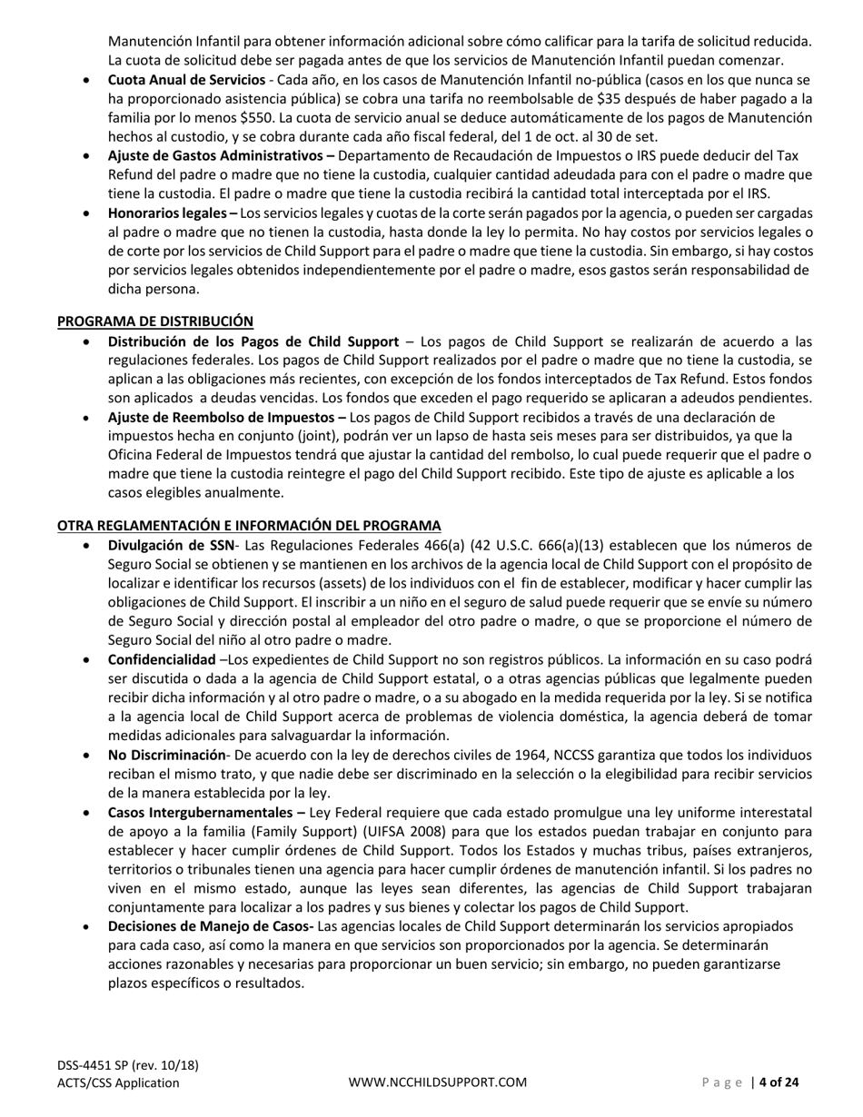 Formulario DSS-4451 Solicitud De Servicios De Sustento De Menores - North Carolina (Spanish), Page 4