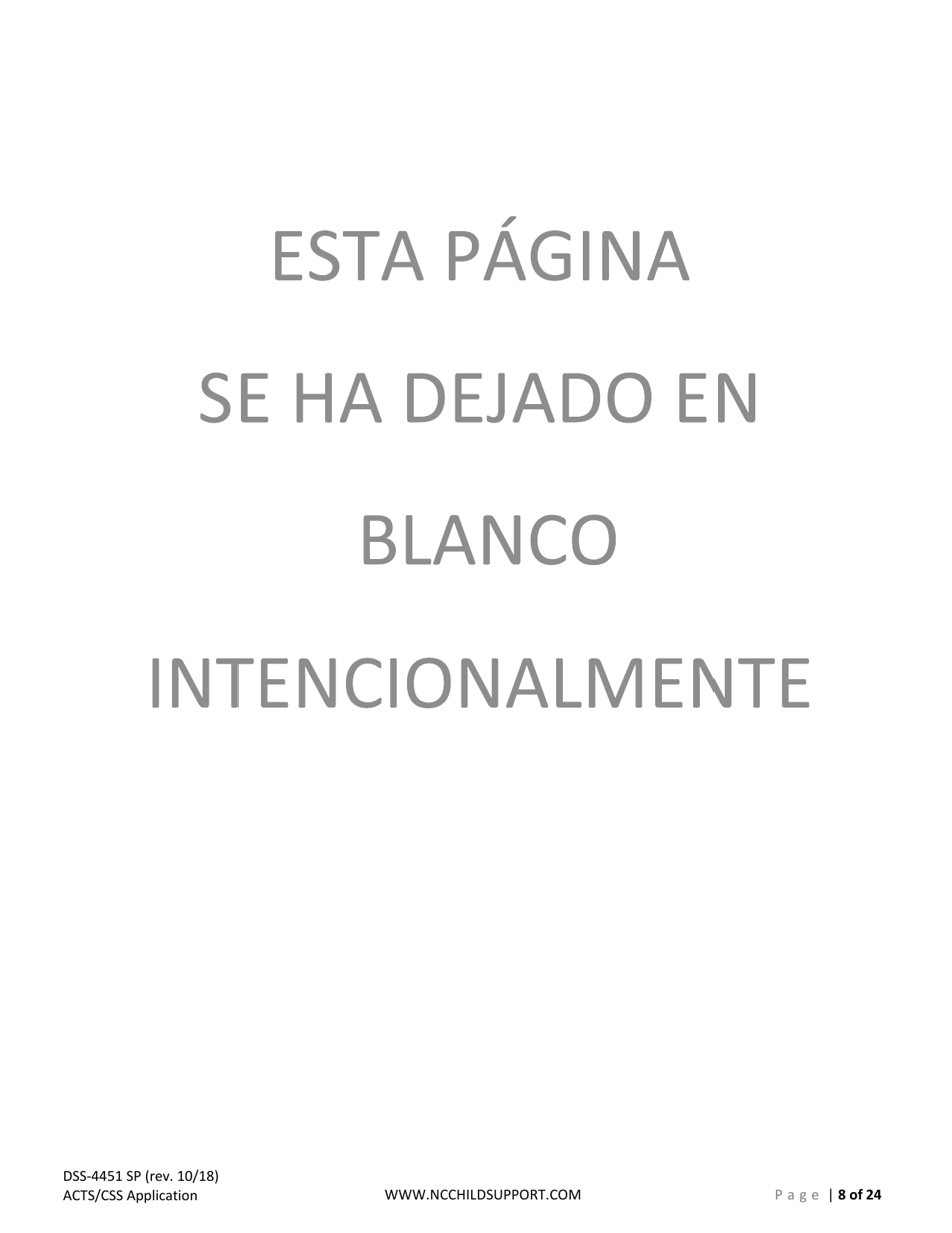 Formulario DSS-4451 Solicitud De Servicios De Sustento De Menores - North Carolina (Spanish), Page 8