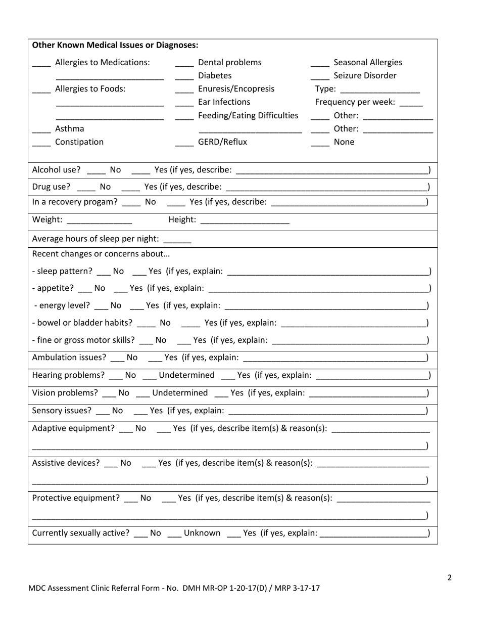 Murdoch Developmental Center Assessment Clinic Referral Form - North Carolina, Page 2