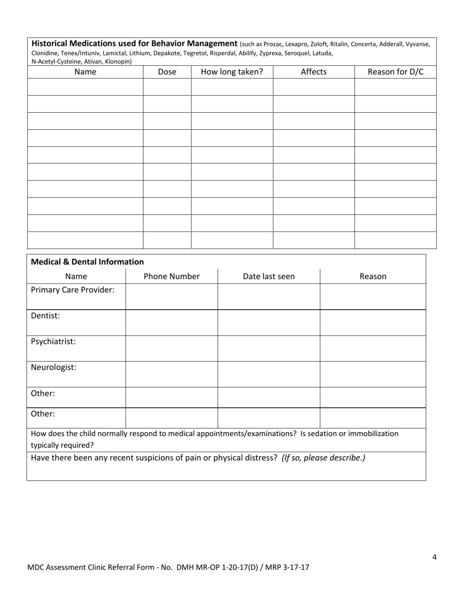 Murdoch Developmental Center Assessment Clinic Referral Form - North Carolina, Page 4