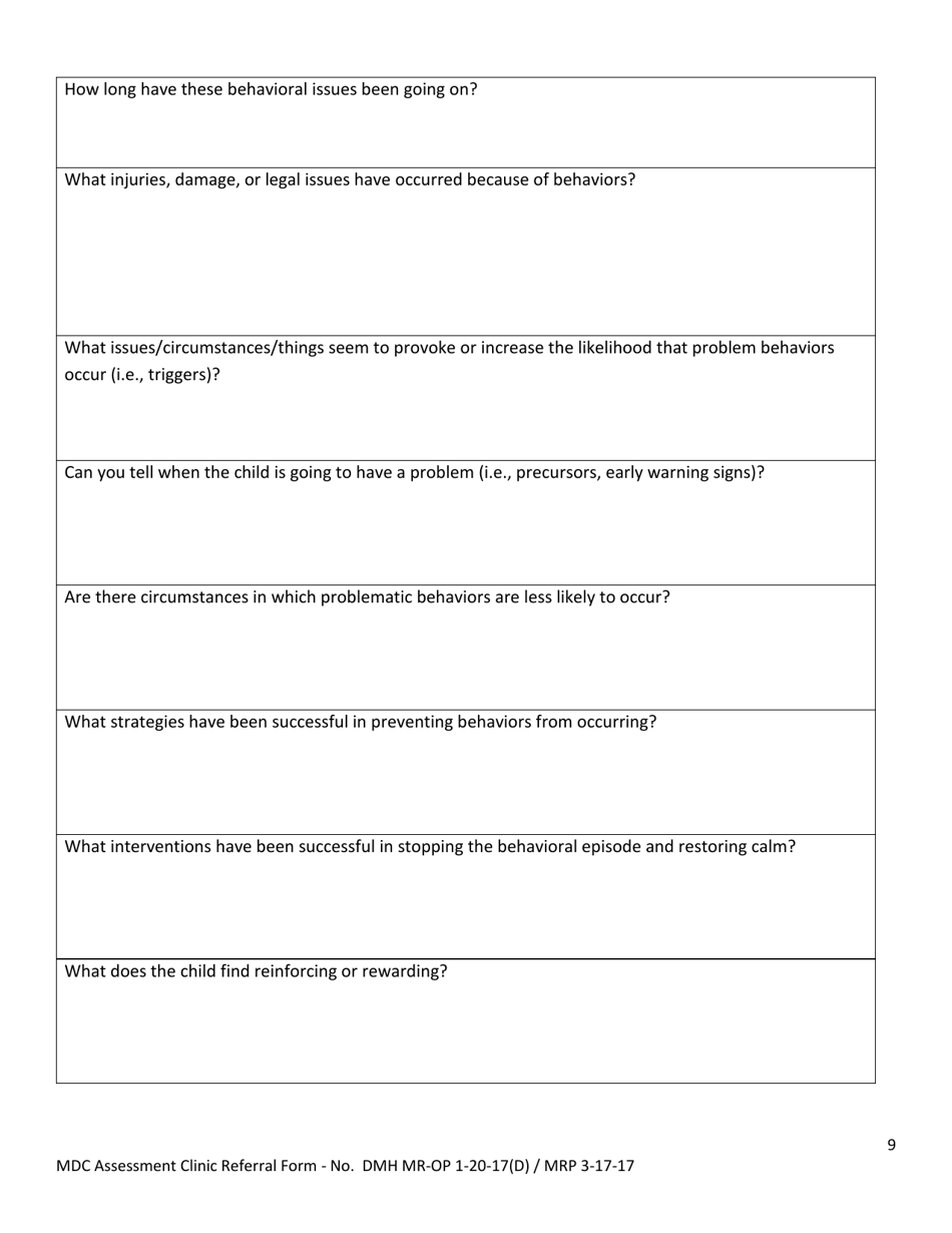 Murdoch Developmental Center Assessment Clinic Referral Form - North Carolina, Page 9