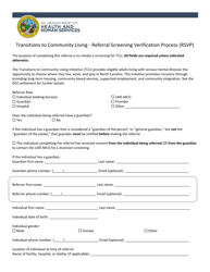 Document preview: Transitions to Community Living - Referral Screening Verification Process (Rsvp) - North Carolina