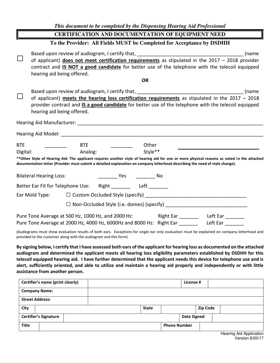 Certification and Documentation of Equipment Need - North Carolina, Page 1