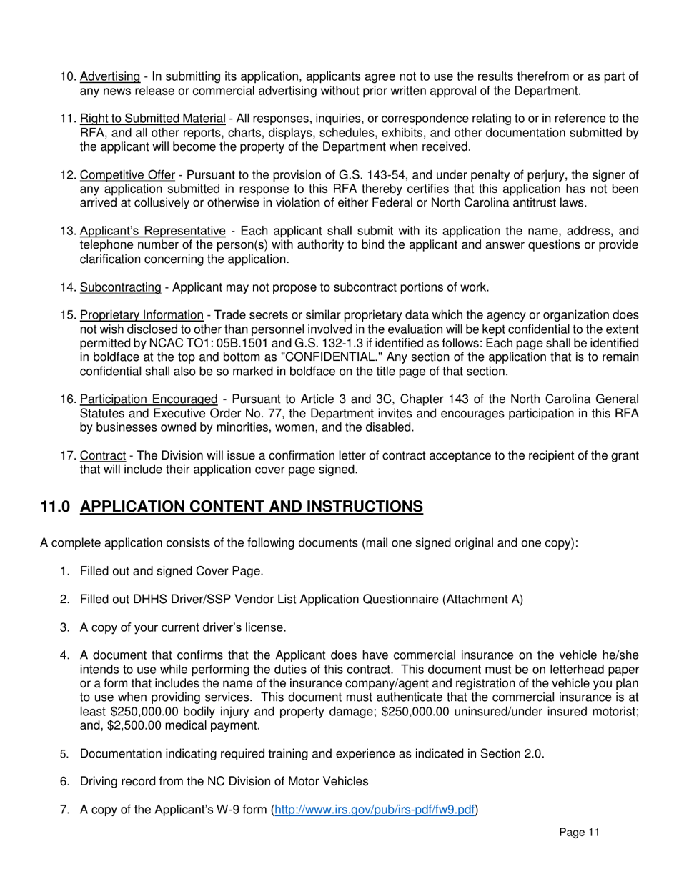 Request for Applications - Dhhs Driver / Support Service Provider Vendor List (Dsspvl) - North Carolina, Page 12