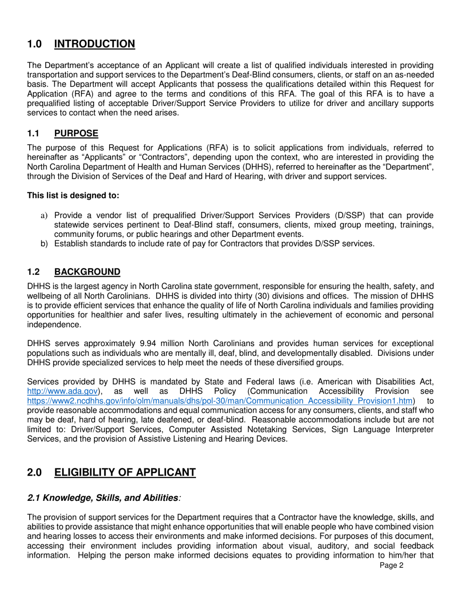 Request for Applications - Dhhs Driver / Support Service Provider Vendor List (Dsspvl) - North Carolina, Page 3