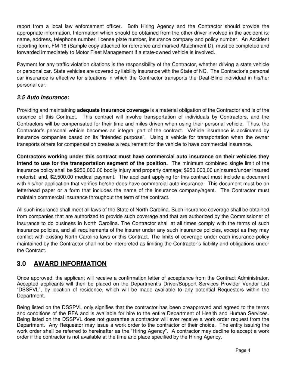 Request for Applications - Dhhs Driver / Support Service Provider Vendor List (Dsspvl) - North Carolina, Page 5
