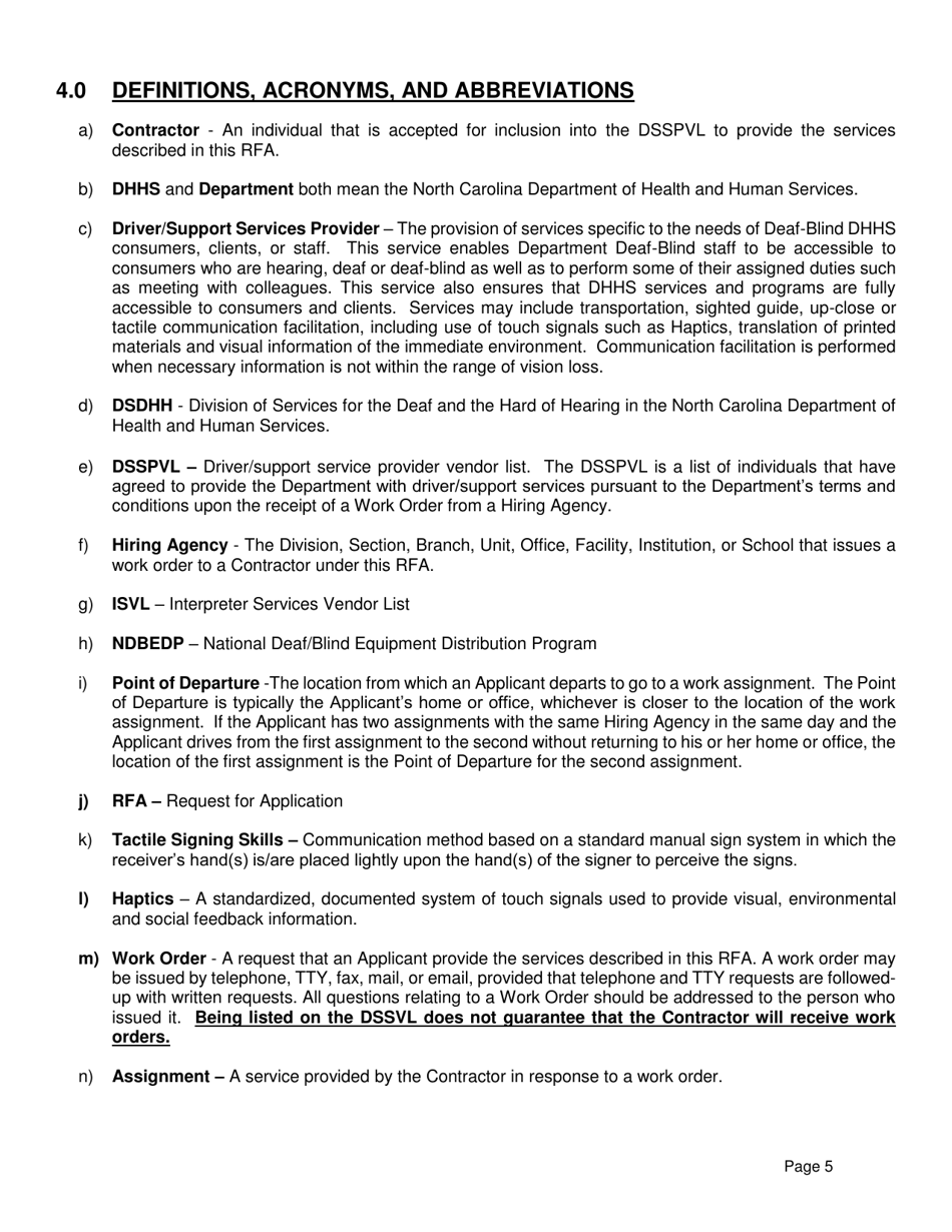Request for Applications - Dhhs Driver / Support Service Provider Vendor List (Dsspvl) - North Carolina, Page 6