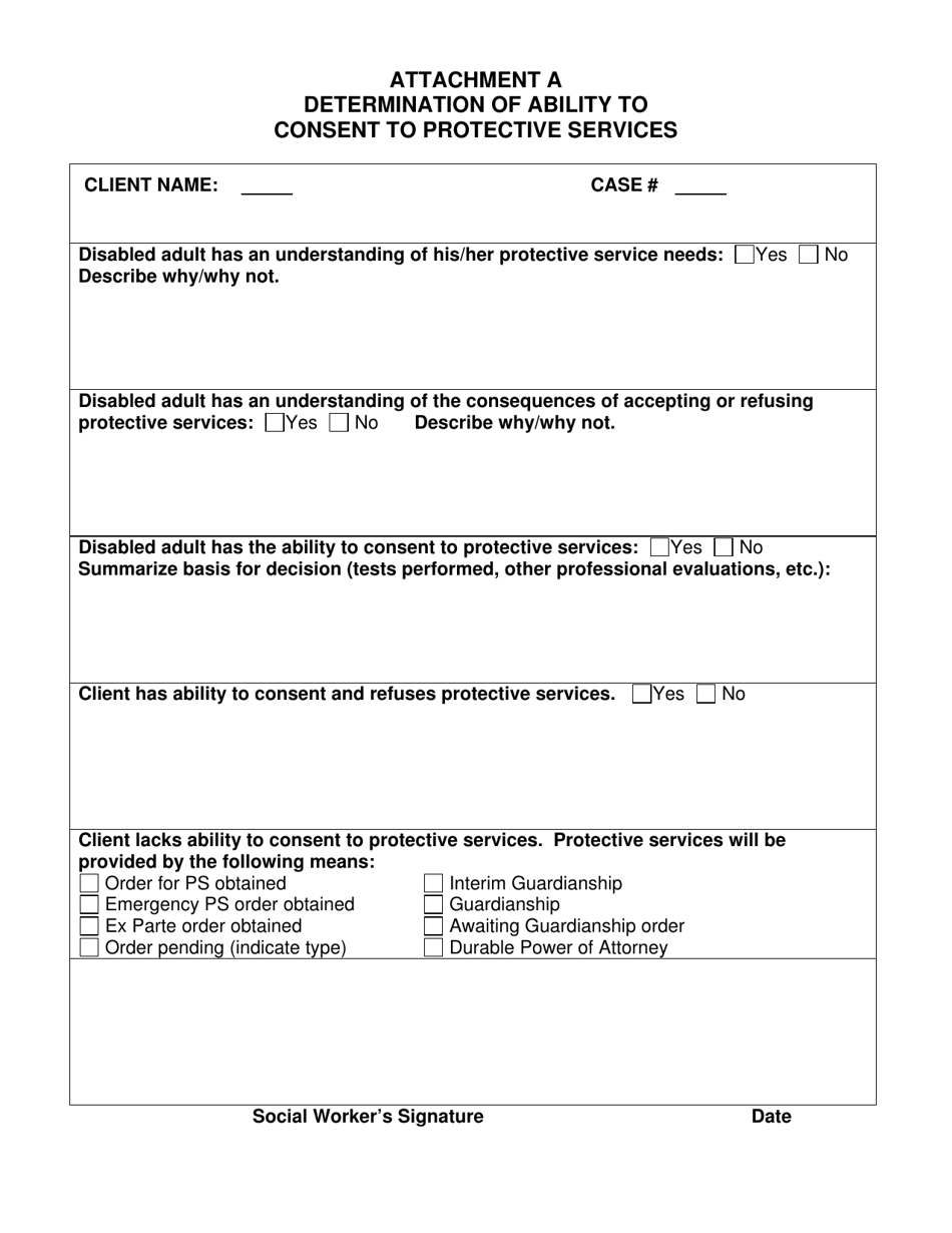 Attachment A Determination of Ability to Consent to Protective Services - North Carolina, Page 1