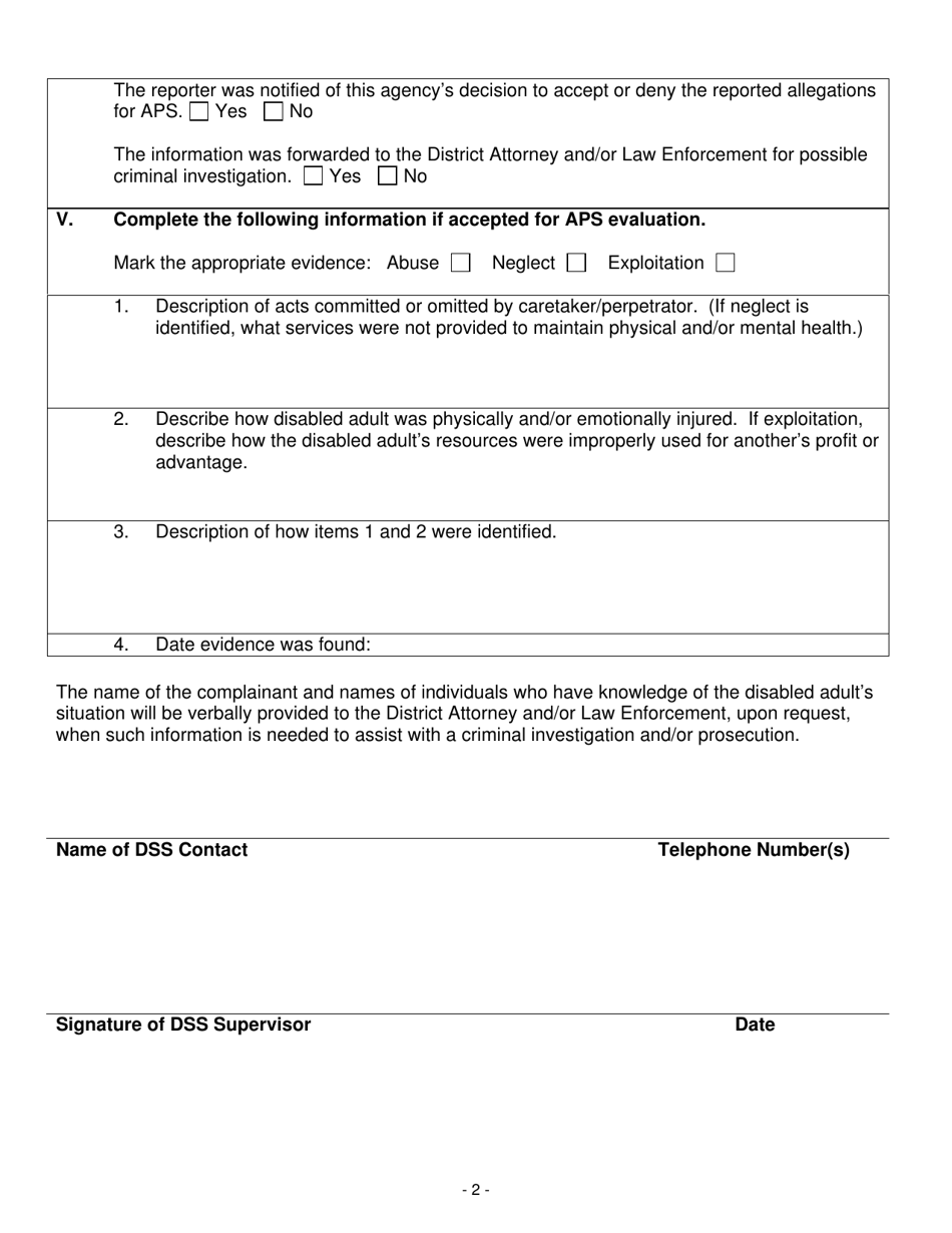 Initial Notice to the District Attorney and / or Law Enforcement as Required by G.s. 108a-109 - North Carolina, Page 2