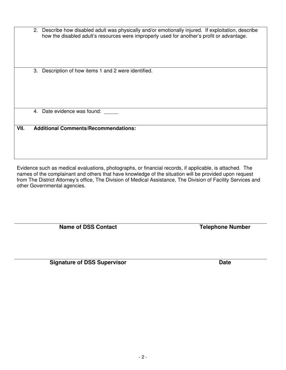 Written Report of Adult Protective Services Evaluation - North Carolina, Page 2