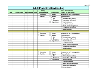 Document preview: Appendix E Adult Protective Services Log - North Carolina