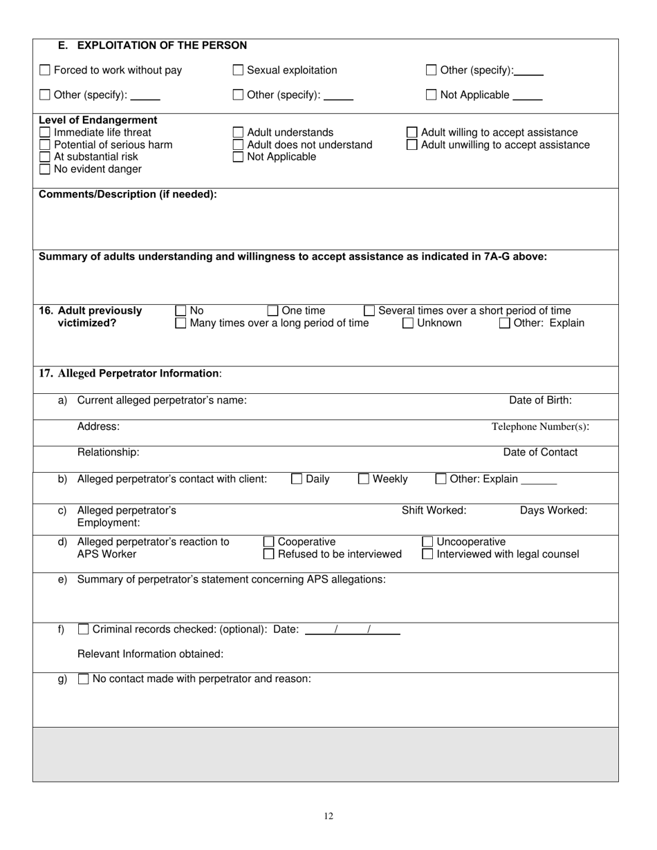 Community Evaluation Form - Adult Protective Services - North Carolina, Page 12