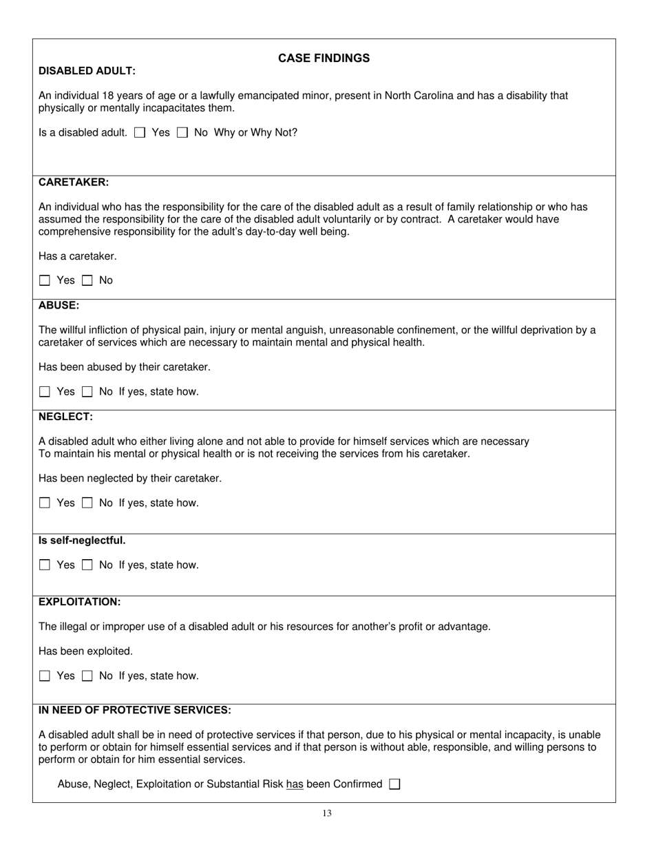 Community Evaluation Form - Adult Protective Services - North Carolina, Page 13
