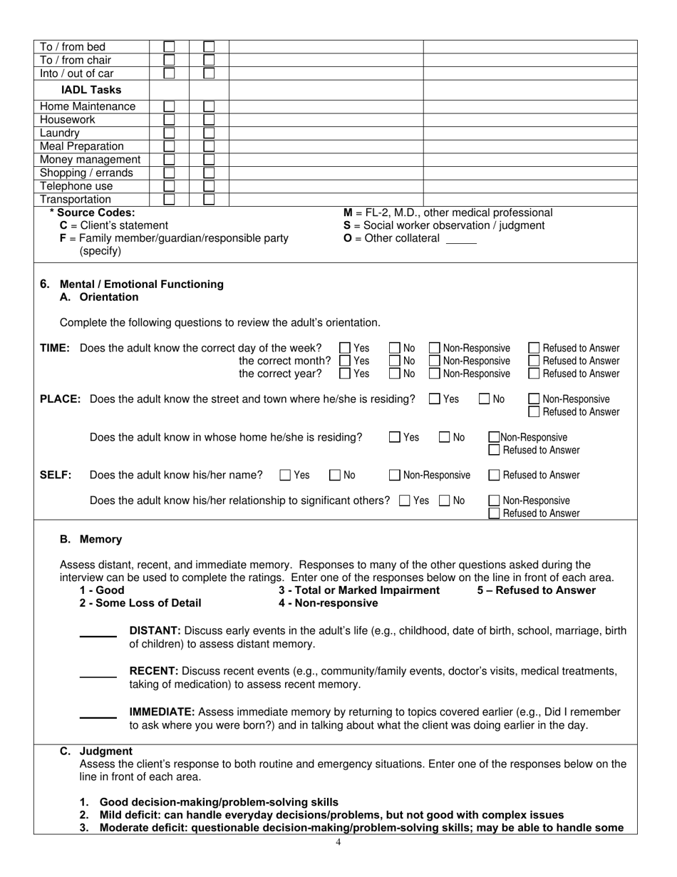 North Carolina Community Evaluation Form - Adult Protective Services 