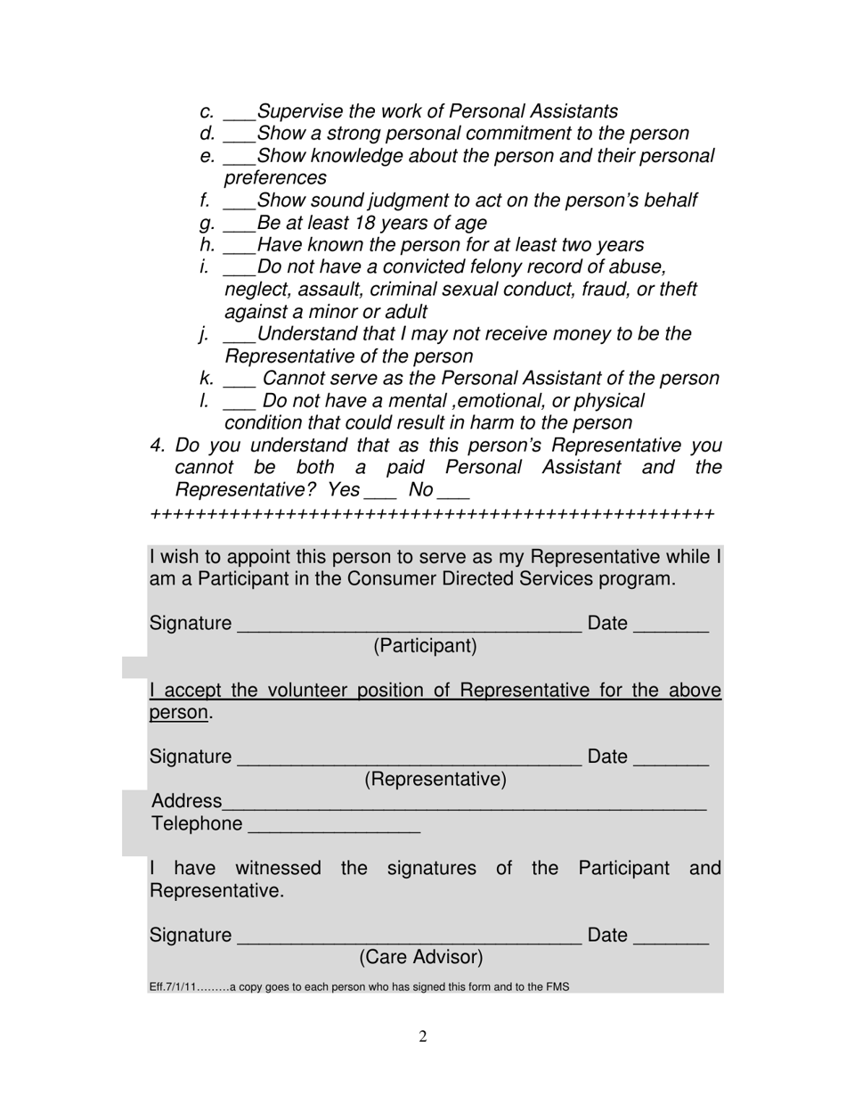 Appointment of Representative for Participant - North Carolina, Page 2
