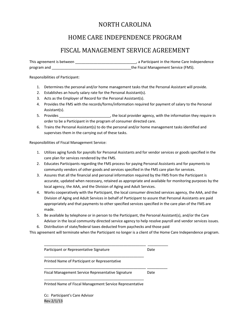Fiscal Management Service Agreement Form - North Carolina, Page 1