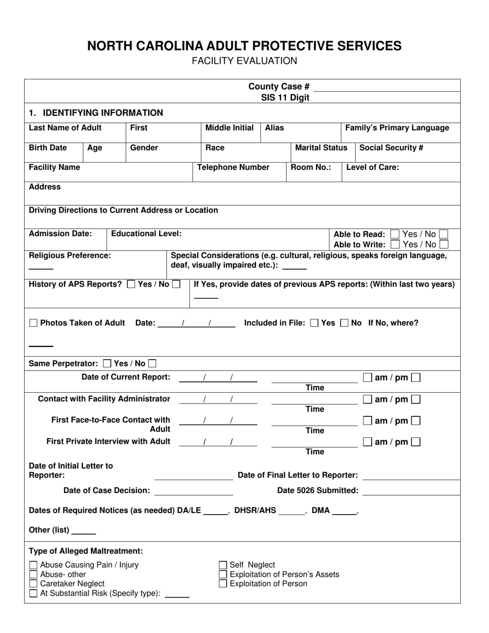 Facility Evaluation Form - North Carolina, Page 1