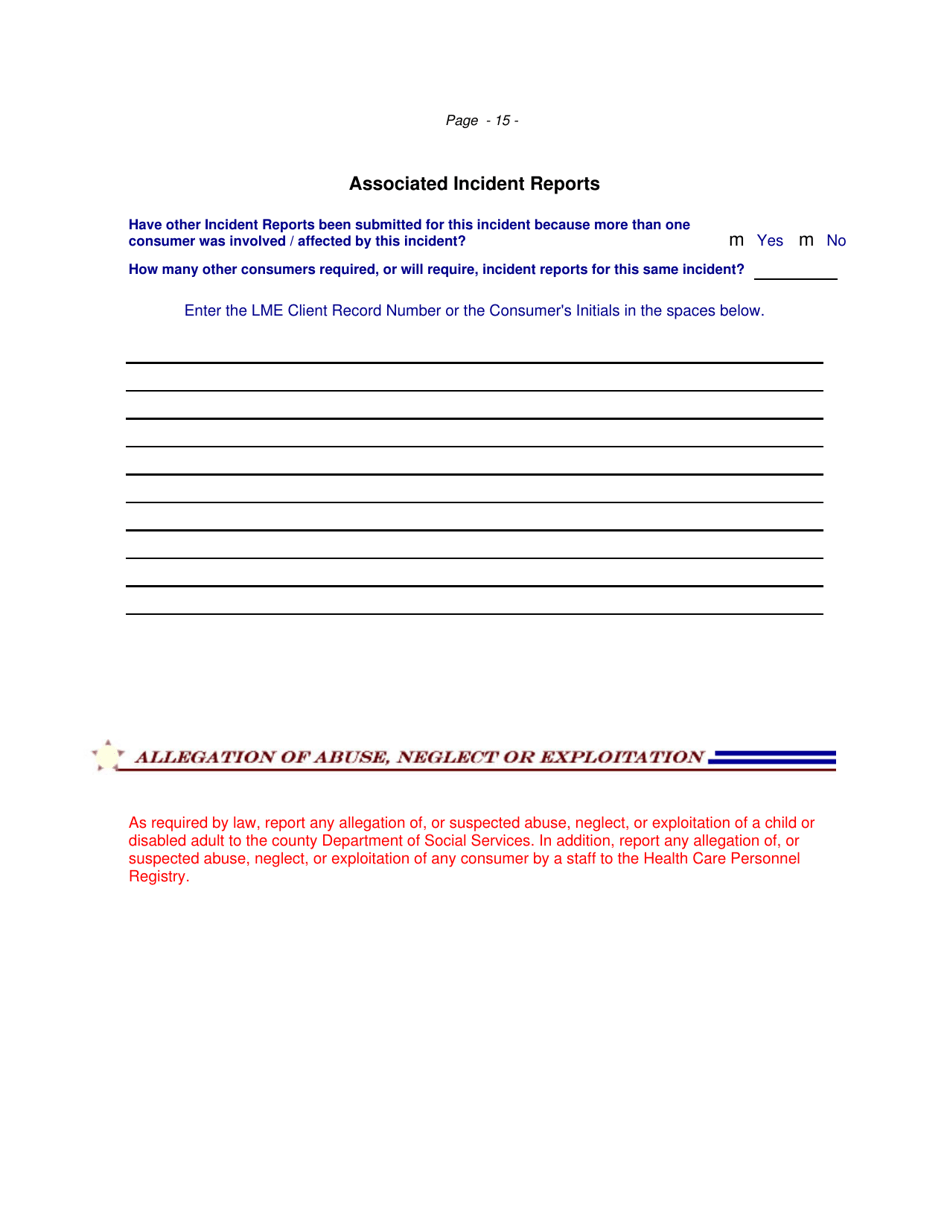 Incident Response Improvement System Allegation of Abuse, Neglect and Exploitation - North Carolina, Page 15