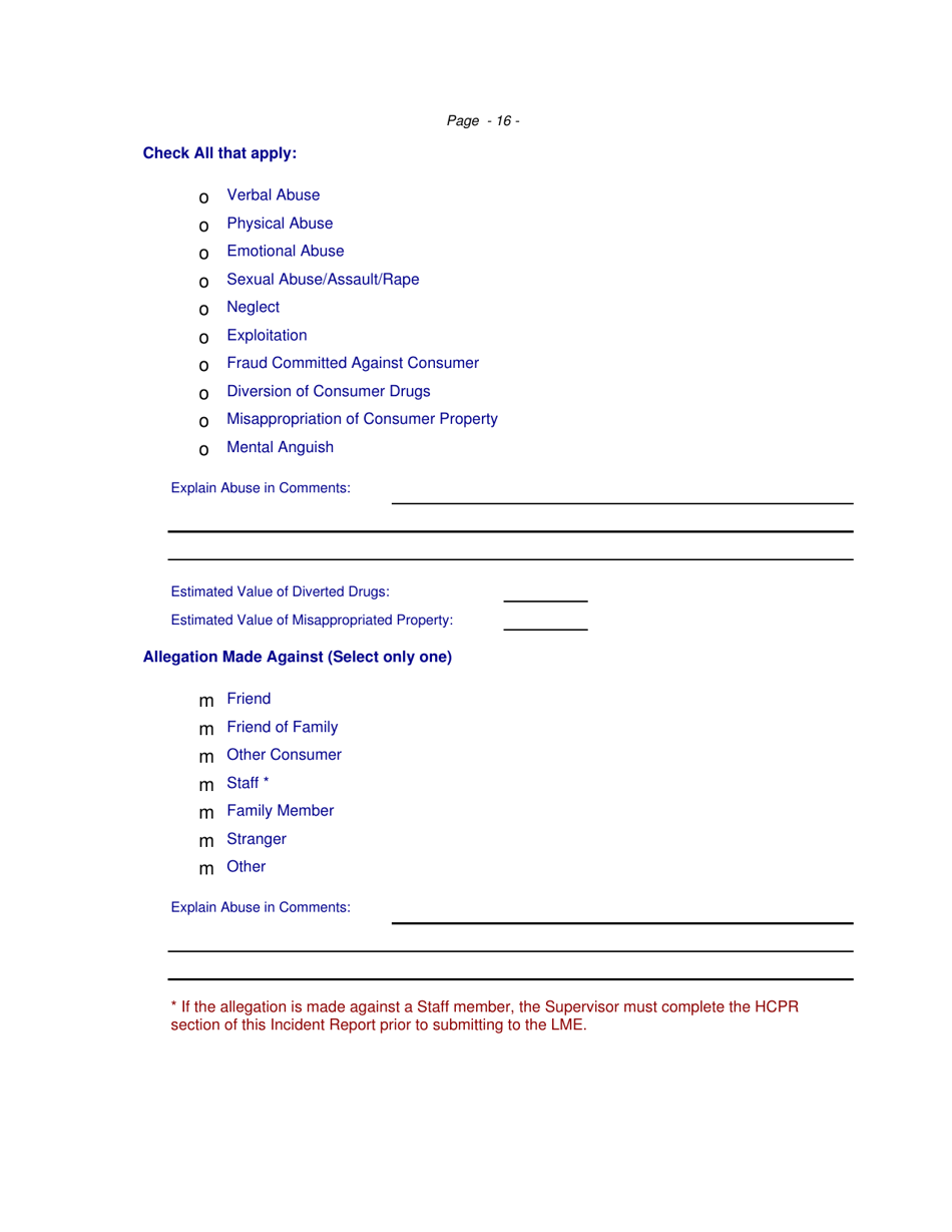 Incident Response Improvement System Allegation of Abuse, Neglect and Exploitation - North Carolina, Page 16