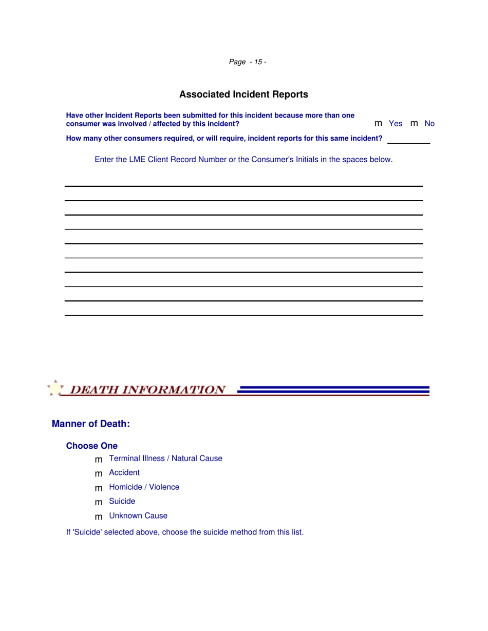Injury Incident Report Form - Incident Response Improvement System - North Carolina, Page 15