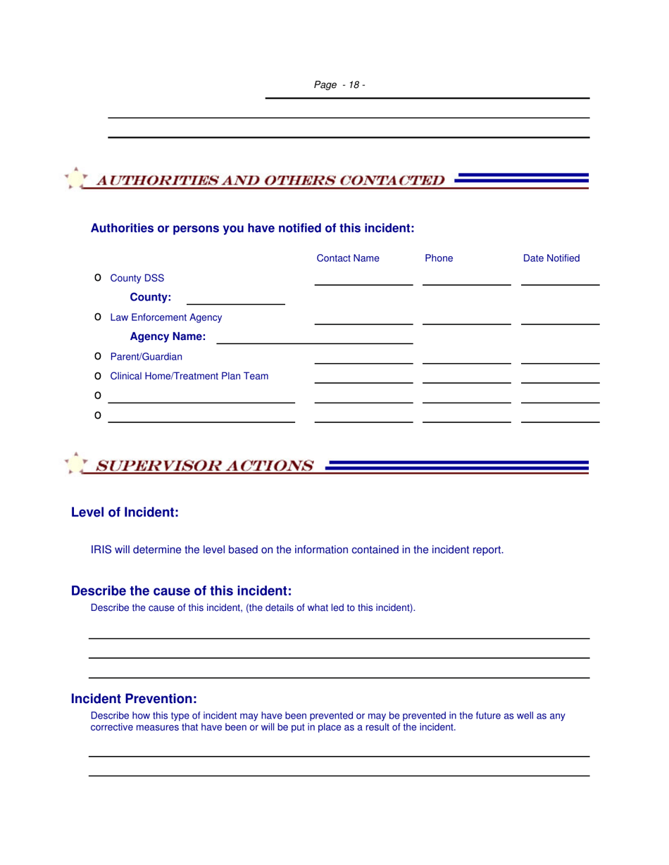 Injury Incident Report Form - Incident Response Improvement System - North Carolina, Page 18