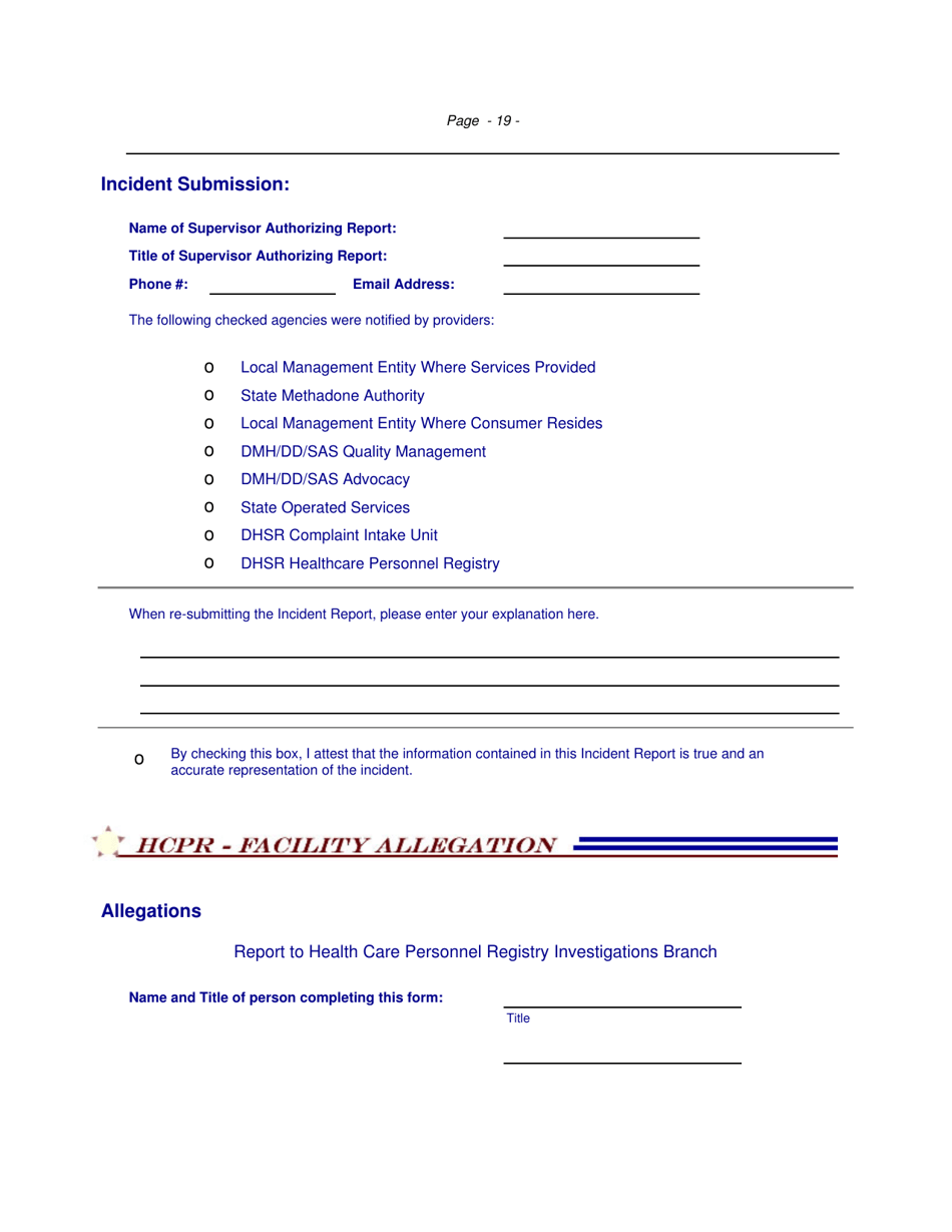 Injury Incident Report Form - Incident Response Improvement System - North Carolina, Page 19