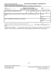 Form DMH5-73-01 Evaluation for Admission/Continued Stay - North Carolina