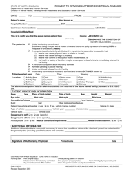 Form DMH-5-82-02 &quot;Request to Return Escapee or Conditional Releasee&quot; - North Carolina