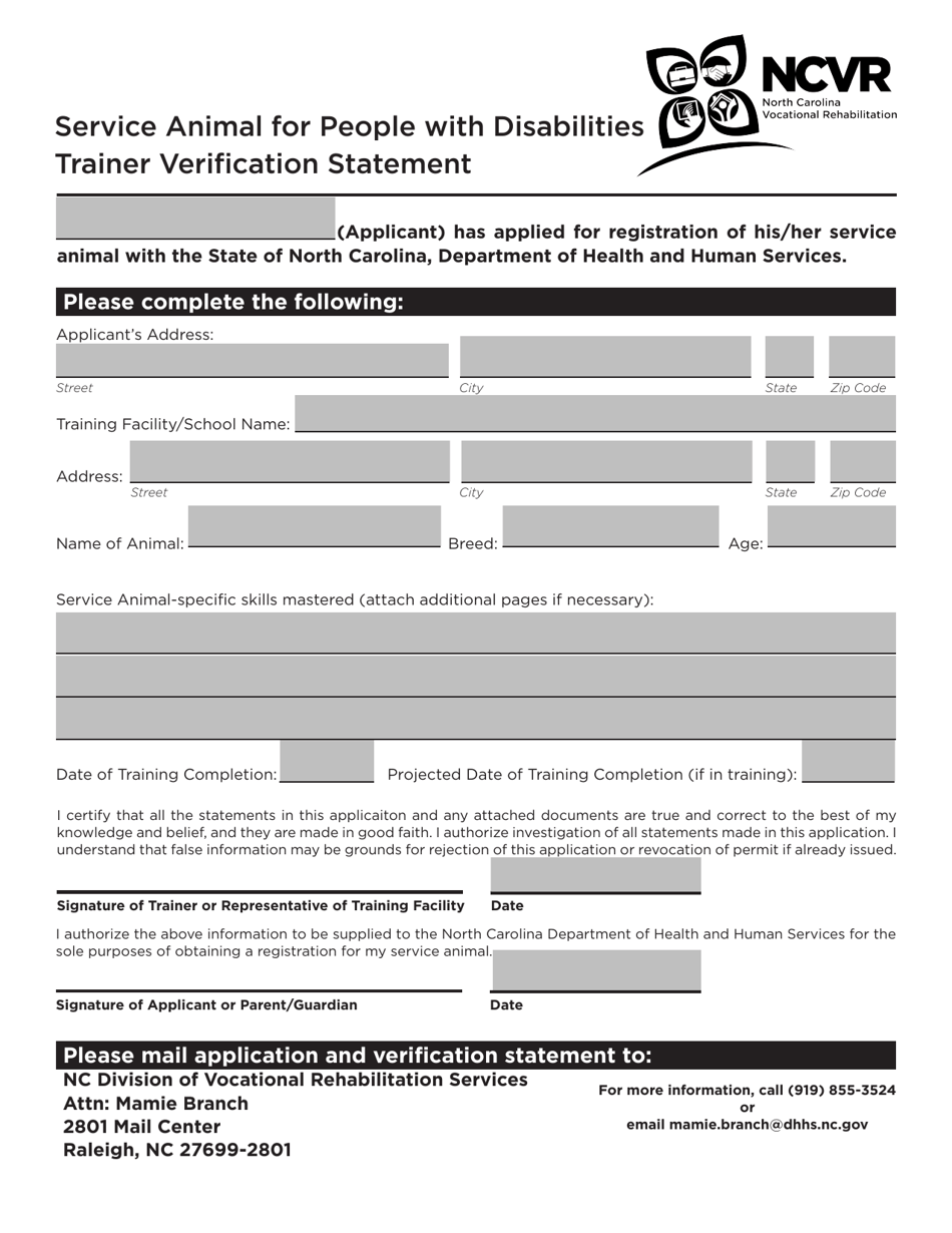 North Carolina Service Animal for People With Disabilities Registration ...