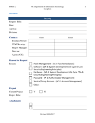 Document preview: Form C Exception to Security - North Carolina