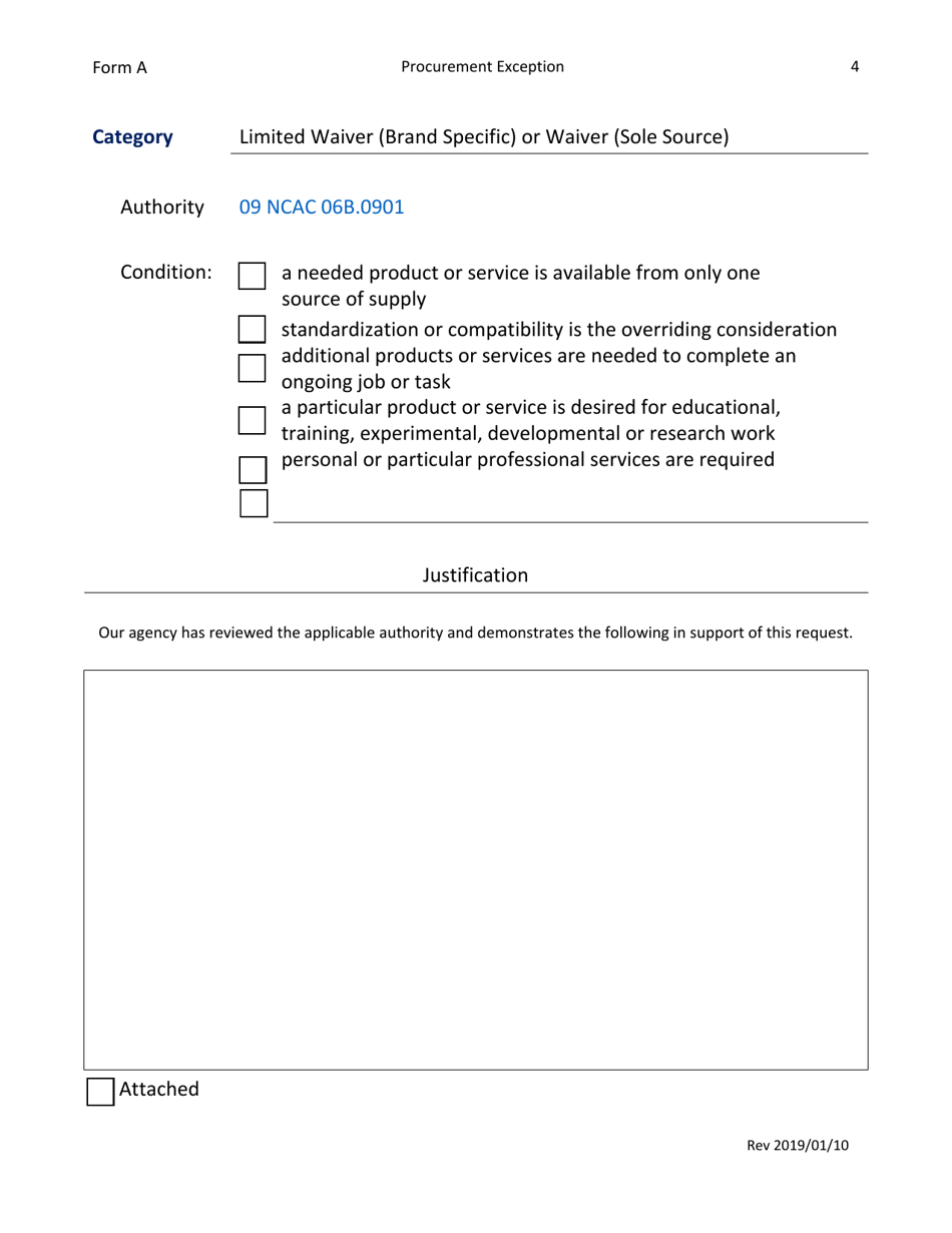 Form A Procurement Exception - North Carolina, Page 4