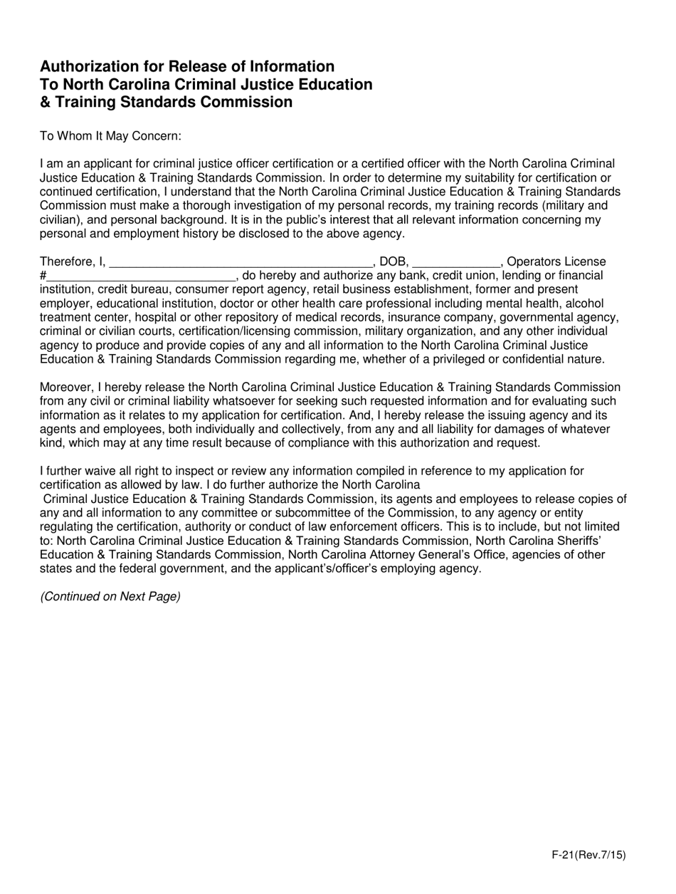 Form F-21 Military Training and Experience Evaluation Form - North Carolina, Page 3