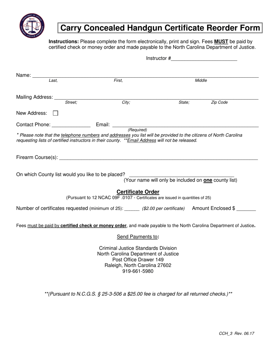 Form CCH3 Fill Out, Sign Online and Download Fillable PDF, North