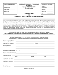 Document preview: Form CP-101 Application for Company Police Agency Certification - North Carolina