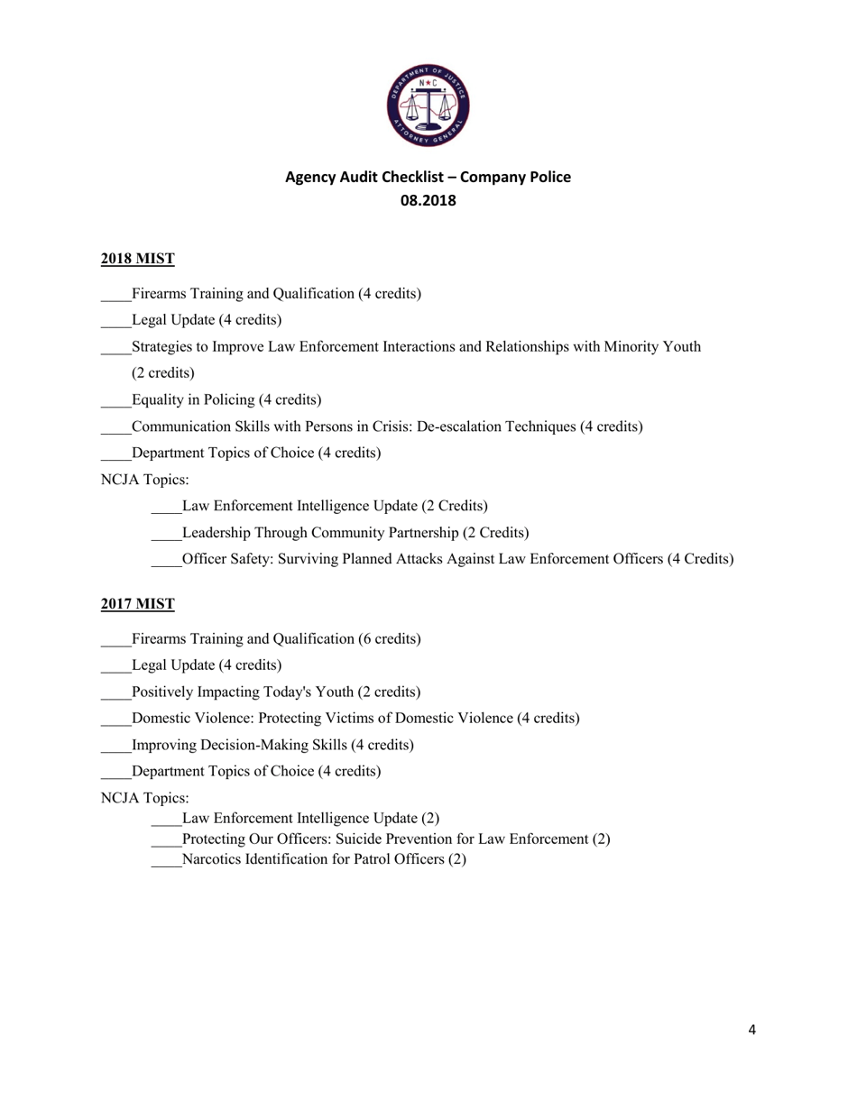 Agency Audit Checklist - Company Police - North Carolina, Page 4