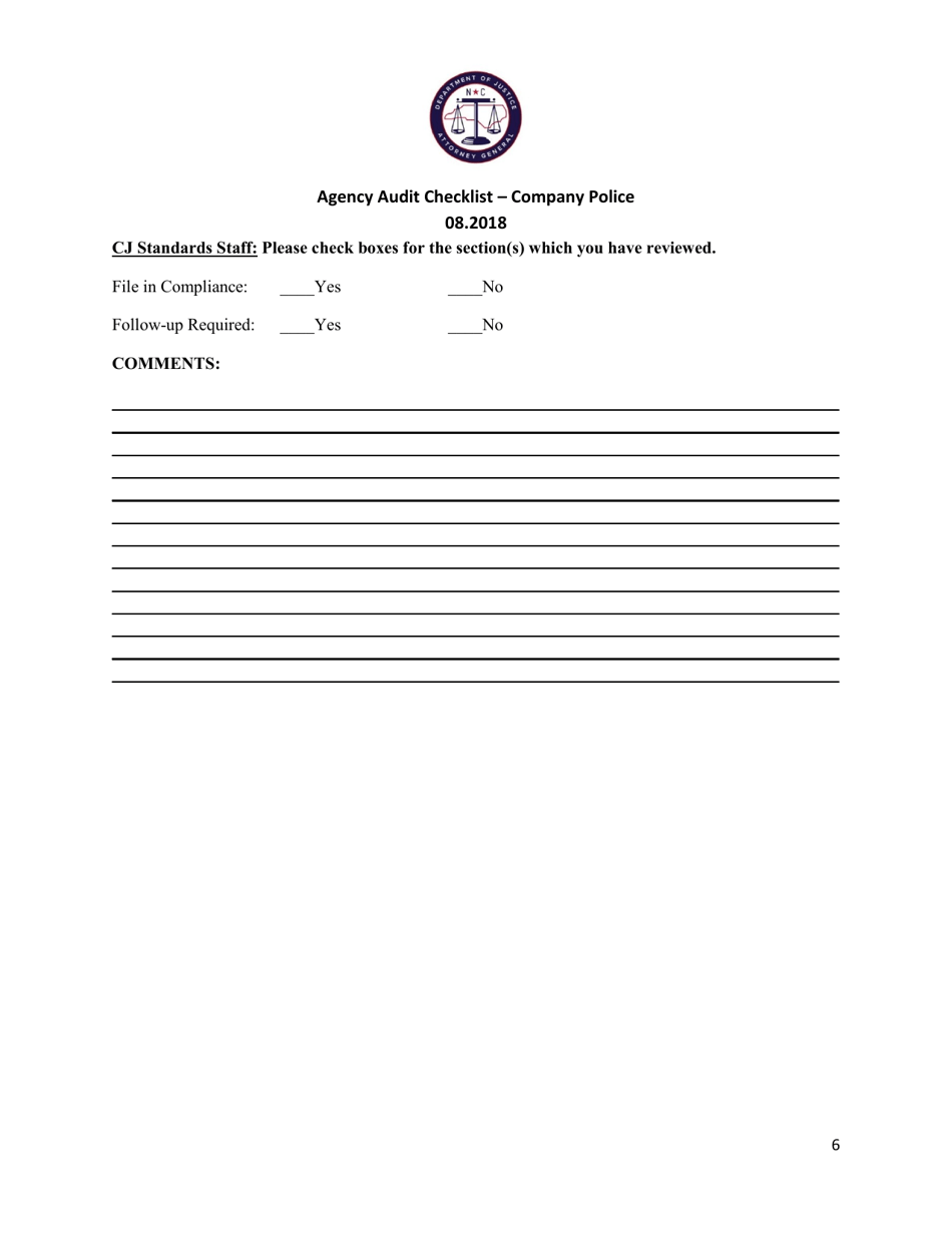 Agency Audit Checklist - Company Police - North Carolina, Page 6