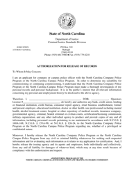 Form CP-1 &quot;Authorization for Release of Records&quot; - North Carolina