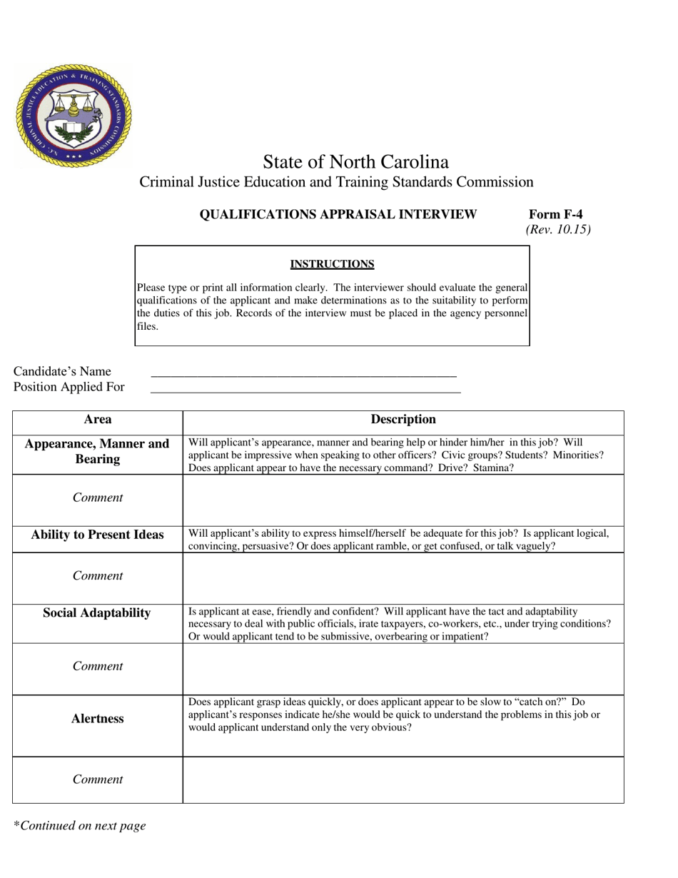 Form F-4 Qualifications Appraisal Interview - North Carolina, Page 1