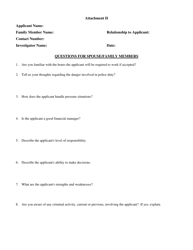 Form F-8 Attachment II &quot;Questions for Spouse/Family Members&quot; - North Carolina
