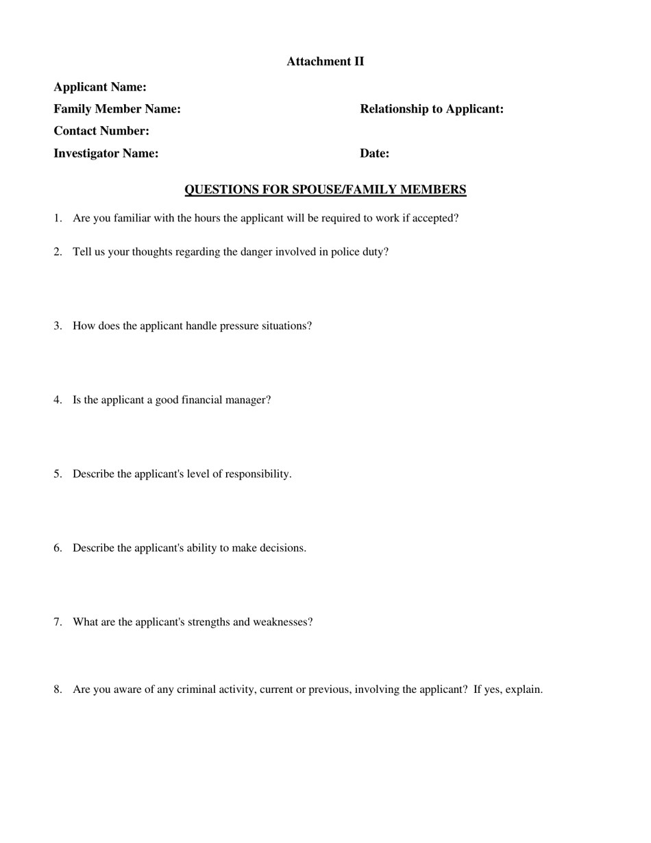 Form F-8 Attachment II Questions for Spouse / Family Members - North Carolina, Page 1